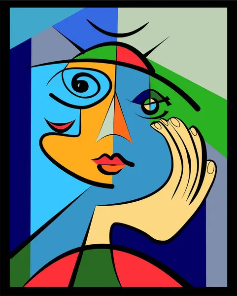 Renkli arkaplan, kübizm sanat tarzı, soyut portre