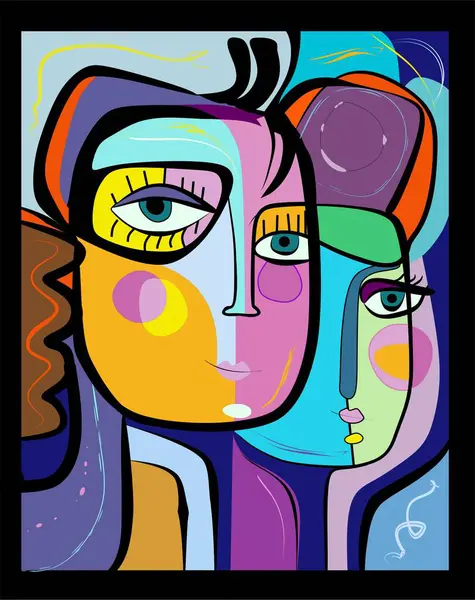 stock vector Colorful background, cubism art style,abstracts faces,two friends