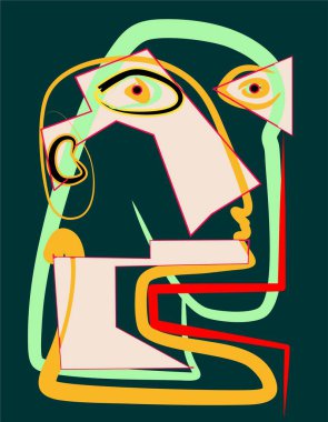 Renkli arkaplan, kübizm sanat tarzı, soyut portre