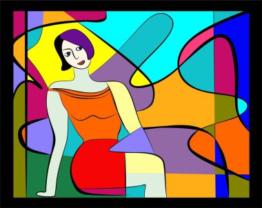 Colorful abstract background, cubism art style,woman portrait