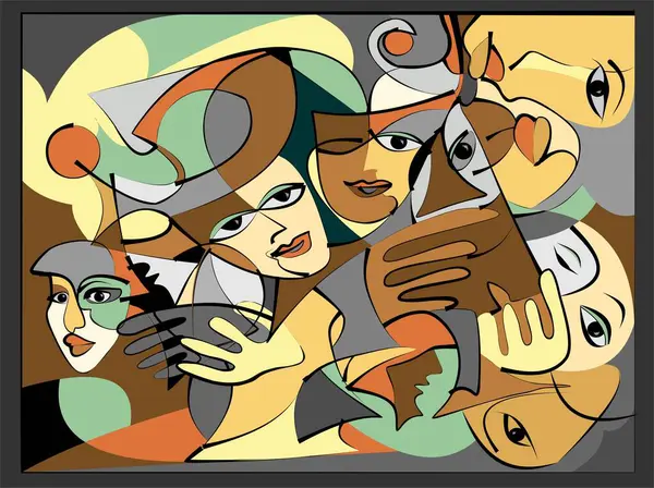 Renkli soyut arka plan, kübizm sanat tarzı, kalabalık