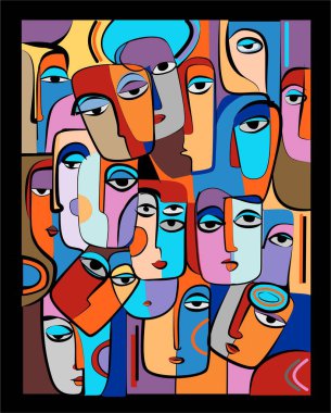 Renkli soyut arka plan, kübizm sanat tarzı, kalabalık