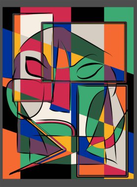 Renkli arkaplan, kübizm sanat tarzı, soyut yüz