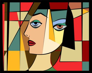 Renkli arkaplan, kübizm sanat tarzı, soyut portre