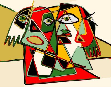 Renkli arkaplan, kübizm sanat tarzı, soyut yüz