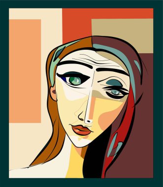 Renkli arkaplan, kübizm sanat tarzı, soyut portre