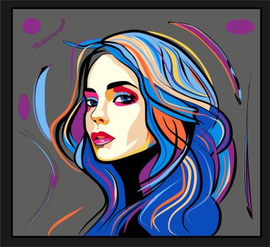 Renkli arkaplan, kübizm sanat tarzı, soyut portre