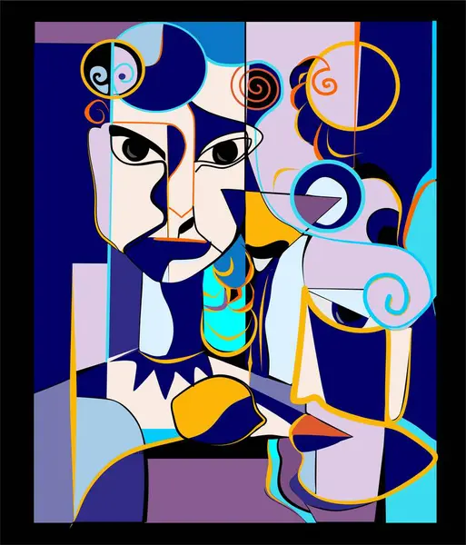 Renkli arkaplan, kübizm sanat tarzı, soyut yüzler