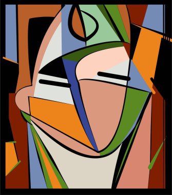 Renkli arkaplan, kübizm sanat tarzı, soyut portre