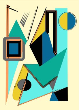 Soyut açık kahverengi arkaplan, süslü geometrik ve eğri şekiller, dışavurumculuk sanat tarzı