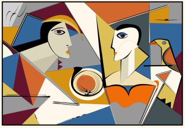Colorful background, cubism art style,abstracts portraits
