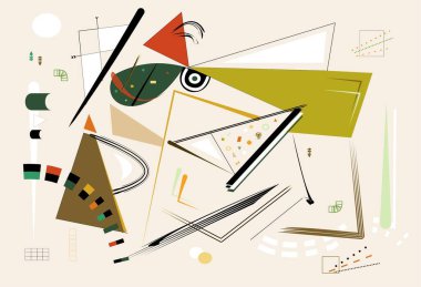 Soyut bej arkaplan, süslü geometrik ve eğri şekiller, dışavurumculuk sanat tarzı