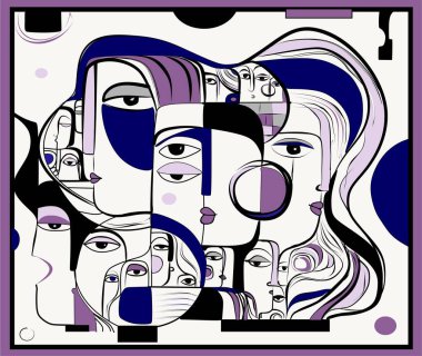 Renkli arkaplan, kübizm sanat tarzı, soyut şekiller bej mavisi