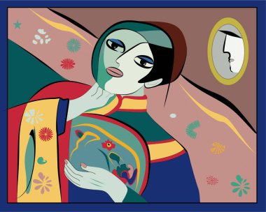 Colorful abstract background, cubism art style,woman portrait