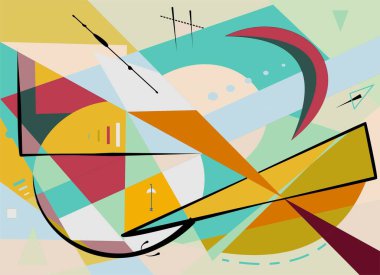 Soyut bej arkaplan, süslü geometrik ve eğri şekiller, dışavurumculuk sanat tarzı