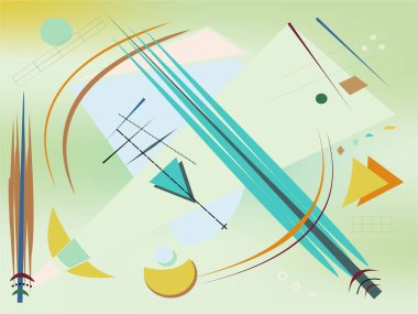 Soyut ışık arkaplanı, süslü geometrik ve eğri şekiller, dışavurumculuk sanat tarzı