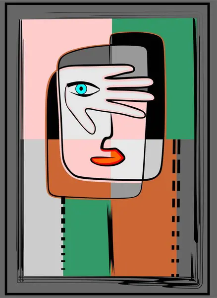 Renkli arkaplan, kübizm sanat tarzı, soyut yüz
