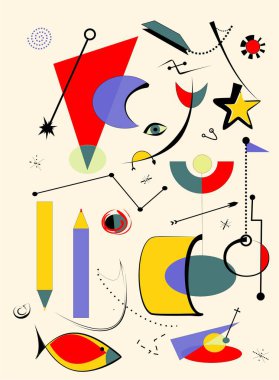 Derinlik ve karmaşıklık duygusu olan soyut bir kompozisyon. Mimari biçimler veya kentsel bir manzara önermek için maviden kahverengiye renk blokları düzenlenir.