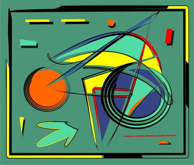 composition of abstract colorful shapes on green background