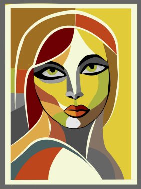 Renkli arkaplan, kübizm sanat tarzı, soyut portre