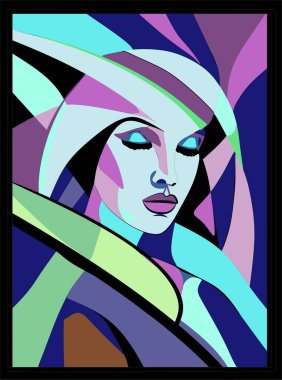 Colorful abstract background, cubism art style,woman portrait