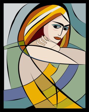 Colorful abstract background, cubism art style,woman portrait