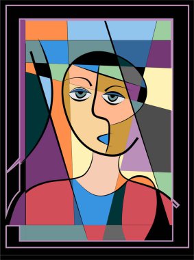 Renkli soyut arkaplan, kübizm sanat tarzı, yarım boy figürü