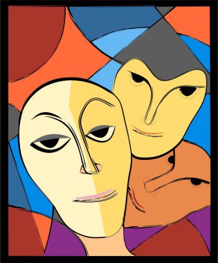 Renkli arkaplan, kübizm sanat tarzı, soyut yüzler