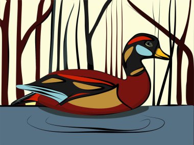 Renkli arka plan, manzara, göldeki ördek