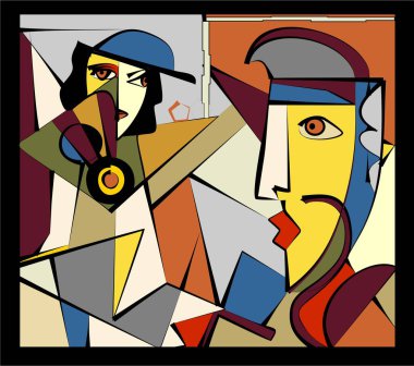 Renkli arkaplan, kübizm sanat tarzı, soyut yüz