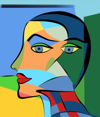 Renkli arkaplan, kübizm sanat tarzı, soyut portre