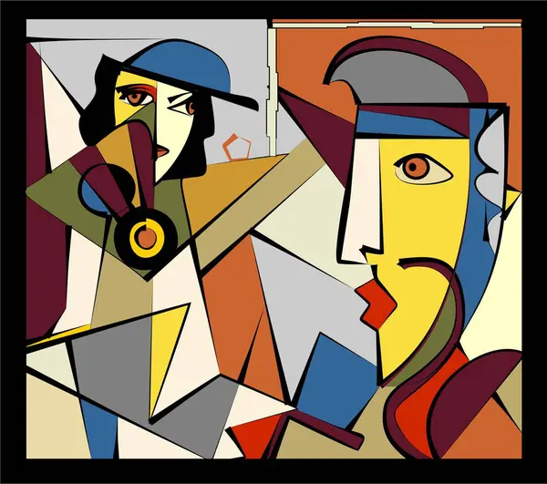 Renkli arkaplan, kübizm sanat tarzı, soyut yüz