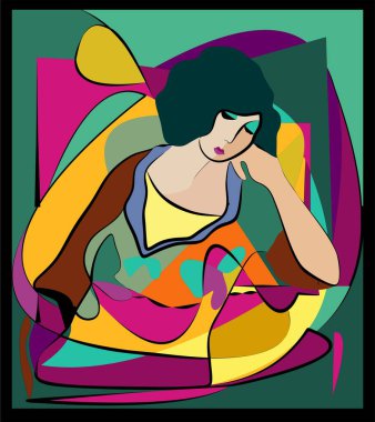 Renkli arkaplan, kübizm sanat tarzı, soyut portre