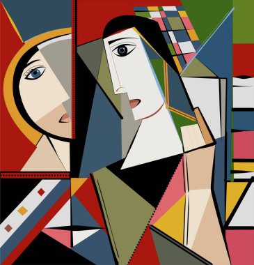 Renkli arkaplan, kübizm sanat tarzı, soyut yüzler