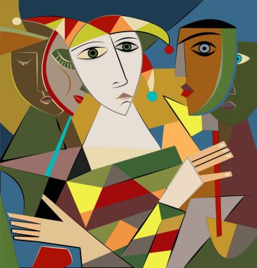 Renkli arkaplan, kübizm sanat tarzı, soyut yüz