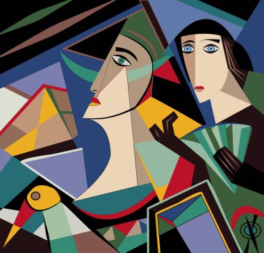 Colorful background, cubism art style,abstracts portraits