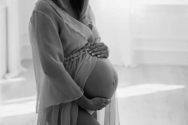 Attractive Pregnant Woman Dress Motherhood Healthcare Concept Black White Photo Photo De Stock