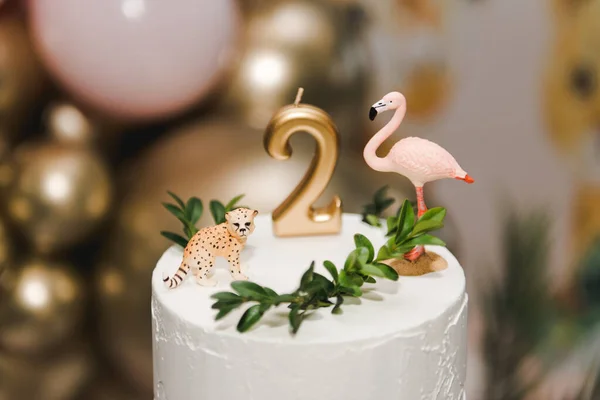 Animal Themed Birthday Cake Number Birthday Candle Cake Two Tier Images De Stock Libres De Droits