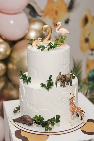 Animal Themed Birthday Cake Number Birthday Candle Cake Two Tier Photo De Stock