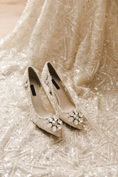 Elegant Stylish Bridal Shoes Stock Photo