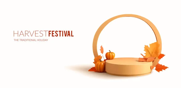 Herbst Saisonale Werbung Hintergrund Mit Produktvitrine Vektorillustration — Stockvektor