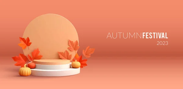 Herbst Saisonale Werbung Hintergrund Mit Produktvitrine Vektorillustration — Stockvektor