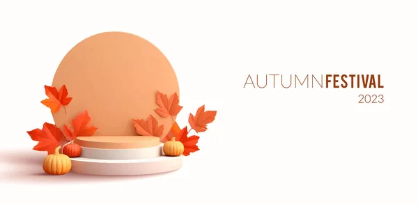 Herbst Saisonale Werbung Hintergrund Mit Produktvitrine Vektorillustration lizenzfreie Stockvektoren
