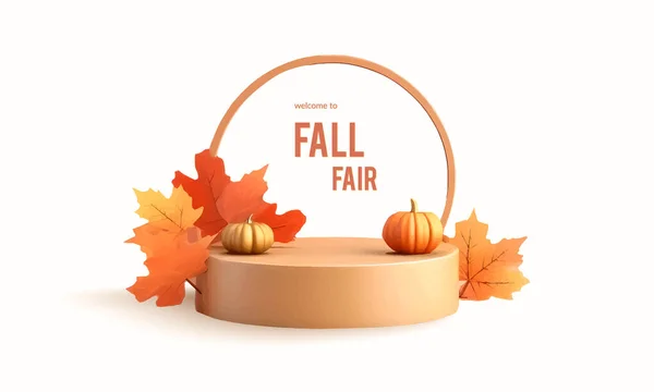 Herbst Saisonale Werbung Hintergrund Mit Produktvitrine Vektorillustration lizenzfreie Stockillustrationen