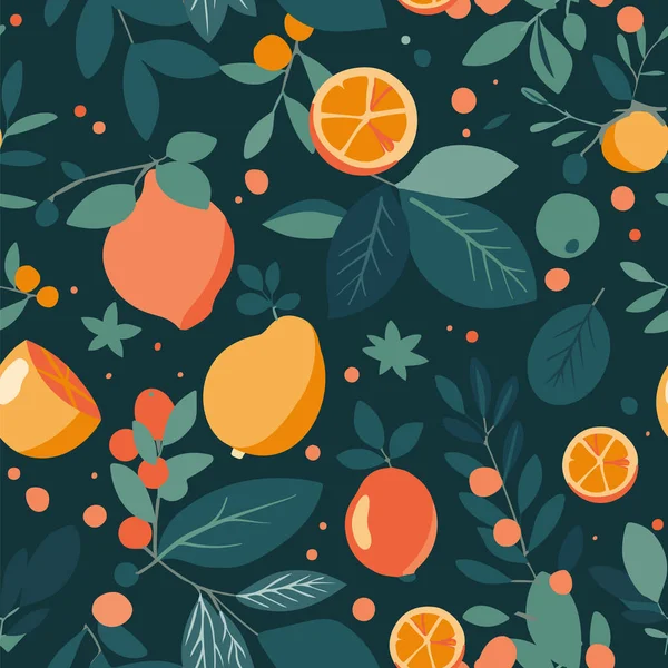 Seamless Pattern Citrus Fruits Leaves Vector Illustration Royalty Free Stock Illustrations