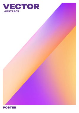 Beyaz arkaplanda mor, pembe ve turuncu karışımı düz bir çizgi kompozisyonu içeren dikey soyut poster