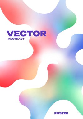 Yumuşak çok renkli kabarcıklar ve akışkan gradyan şekiller içeren canlı soyut dikey tasarım temiz beyaz bir arkaplan üzerinde