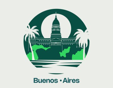 Buenos Aires 'in stilize edilmiş ve sanatsal bir tasviri ikonik mimarisini güzel palmiye ağaçları ile birlikte sergiliyor.