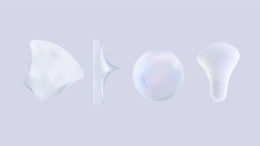 Dört güzel modern ve şeffaf şekil zarif bir şekilde minimalist, akışkan bir estetik tasarımı sergiliyor.