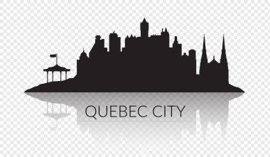 Quebec şehrinin büyüleyici sanatsal siluet tasarımı ünlü ve ikonik simgelerini güzel bir şekilde vurguluyor.